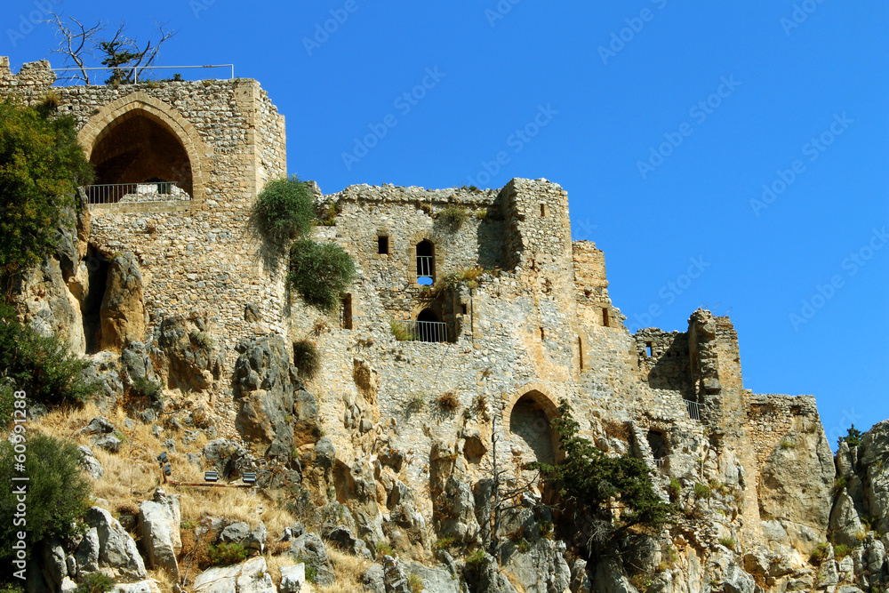 Old castle on moutain. Cyprus. Horizontal image