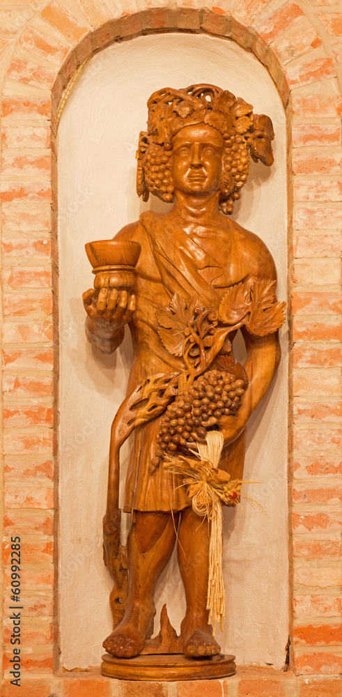 Bakchus carved statue from wine cellar.