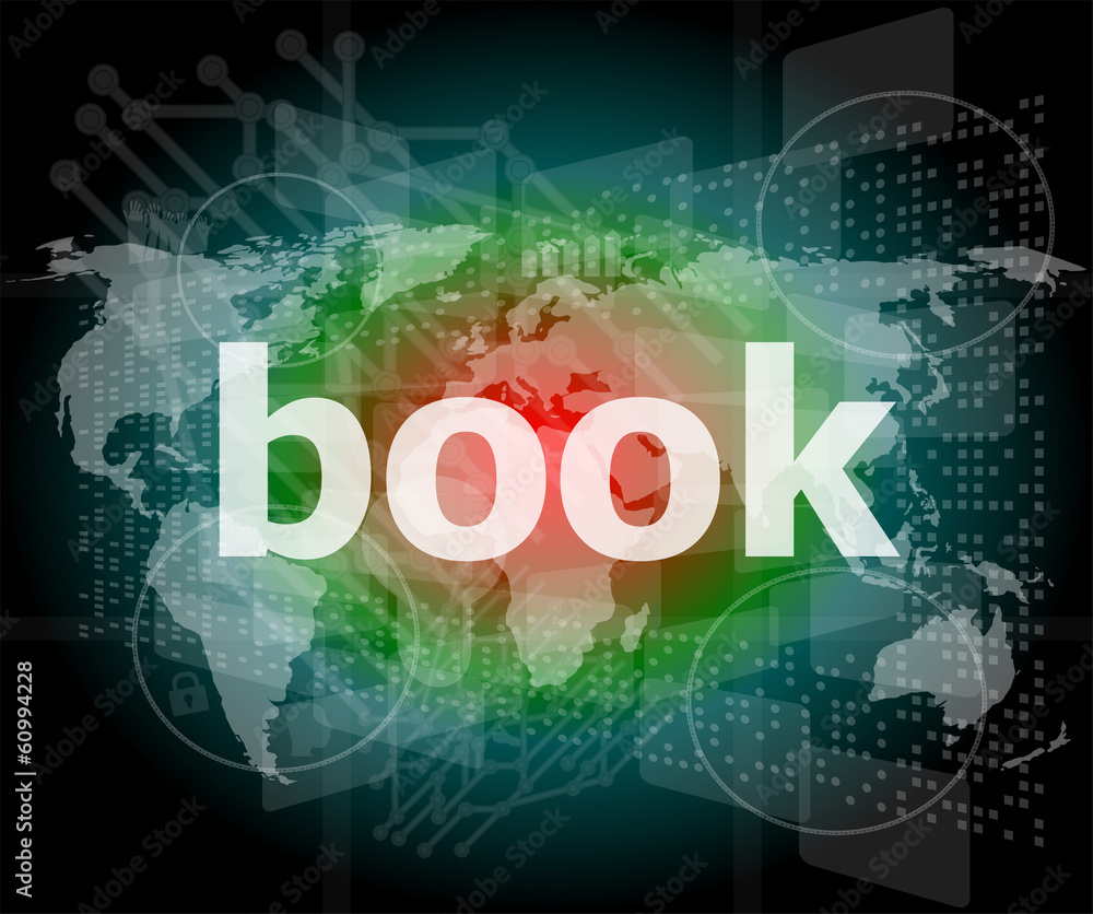 book word on digital touch screen book word on digital touch screen
