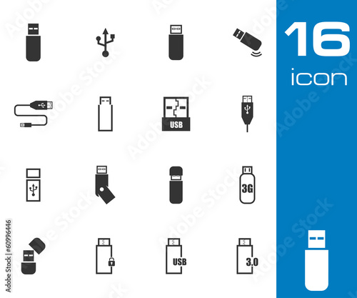 Vector black  usb  icons set