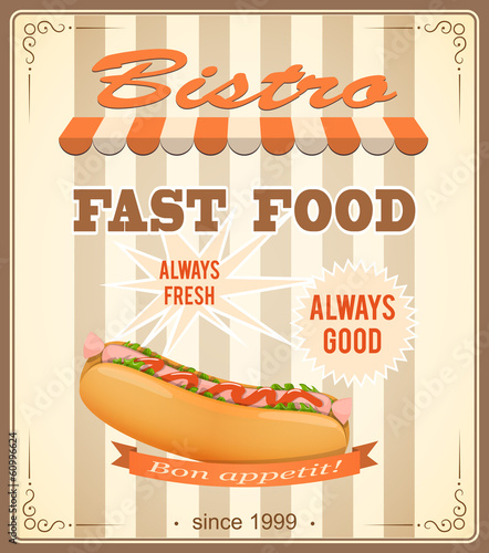 banner for bistro with hot dog