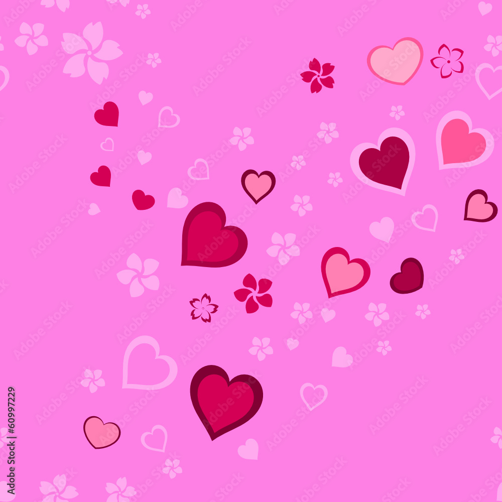 Seamless  Floral Pattern with Hearts for St Valentine Day