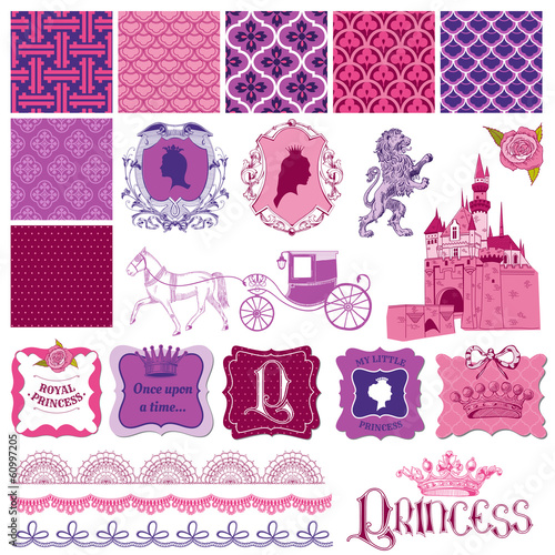 Scrapbook Design Elements - Princess Girl Birthday Set