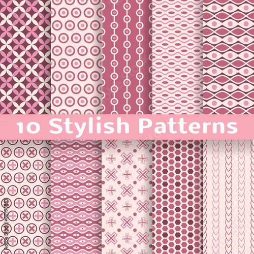 Stylish vector seamless patterns (tiling). Pink color