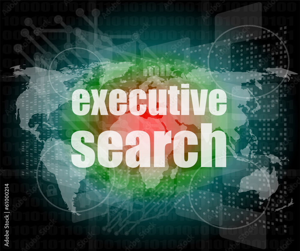executive search word on digital screen, control interface
