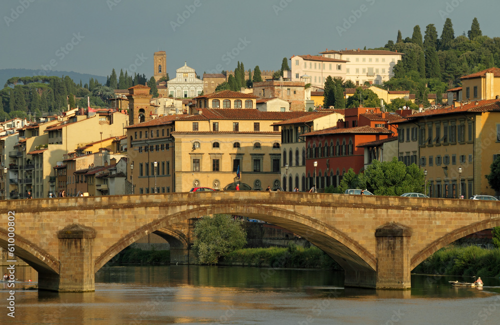 Arno river with bridge Ponte alla Carraia and Villa Bardini