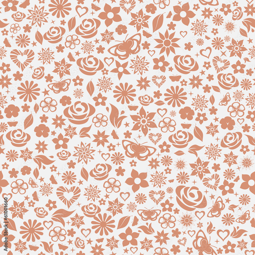 Seamless pattern of flowers, brown on gray Seamless pattern of flowers, brown on gray