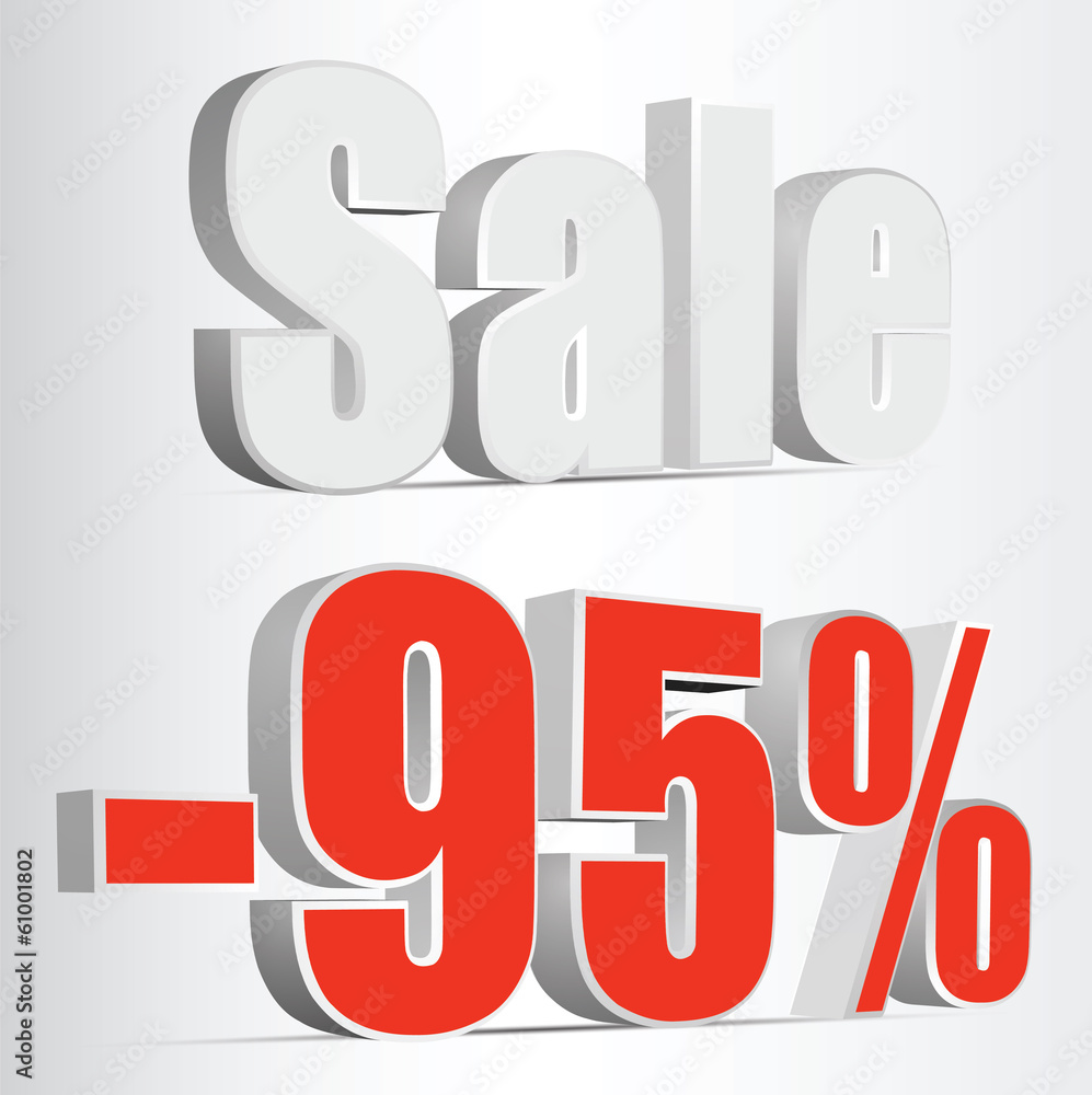 Vector 3D rendering of a 95 percent. Sale percents. Vector. red Vector 3D rendering of a 95 percent. Sale percents. Vector. red
