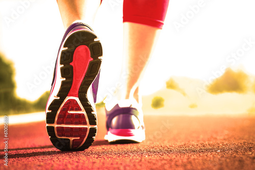 Close up of running shoes in use