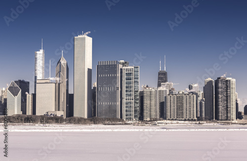 Downtown Chicago winter view with frozen lake © marchello74