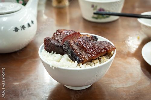 Tablou pe pânză Cha siu rice served at a Hong Kong dim sum restaurant