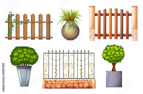 Wooden and steel fences with plants