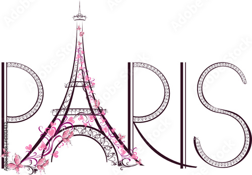 Tower Eiffel with Paris lettering. Vector illustration #61013432