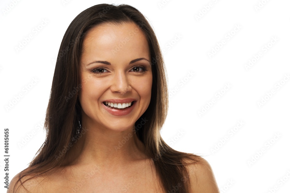 Cheerful beautiful young brunette woman with long hair Cheerful beautiful young brunette woman with long hair