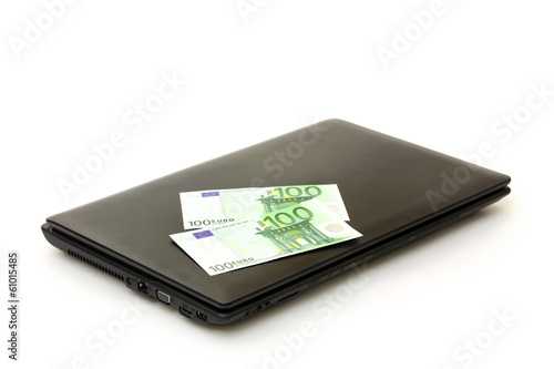 Euro on laptop on a white background