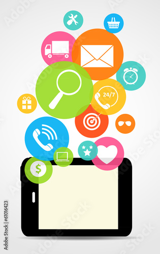 Business Internet on Different Electronic Devices Concept. Vect