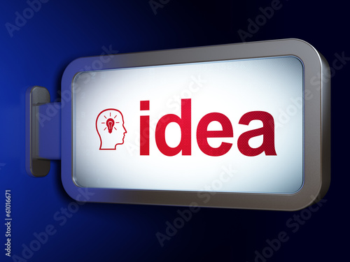 Advertising concept: Idea and Head With Lightbulb on billboard