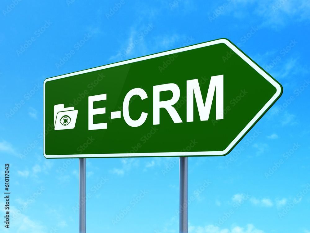 Business concept: E-CRM and Folder With Eye on road sign Business concept: E-CRM and Folder With Eye on road sign