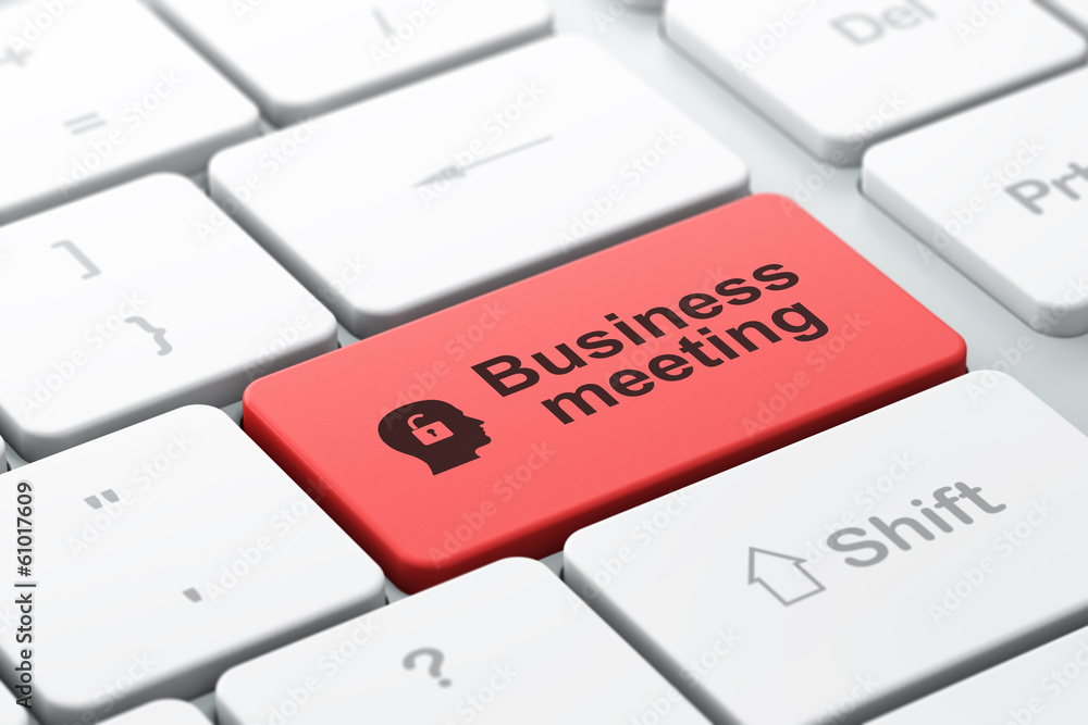 Fototapeta premium Business concept: Head With Padlock and Business Meeting on
