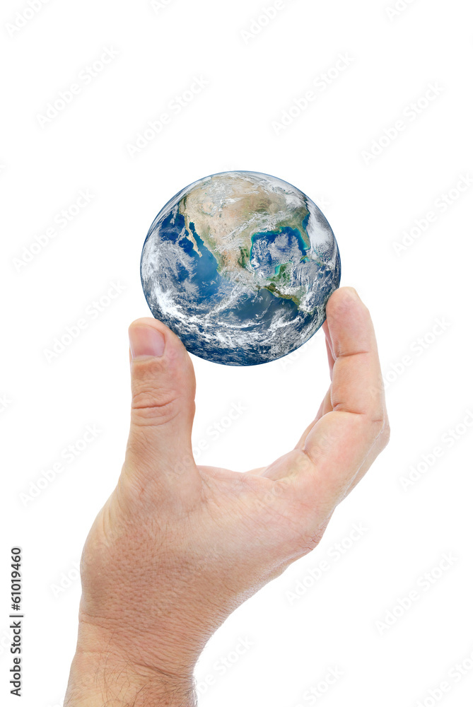 Hand holding planet earth isolated on white background. Hand holding planet earth isolated on white background.