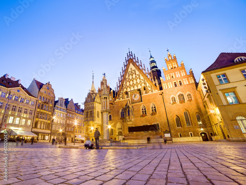 Wroclaw, Poland. The Town Hall on market square at night