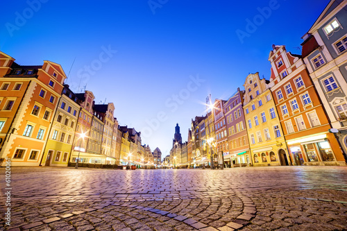 Wroclaw, Poland in Silesia region. The market square at night