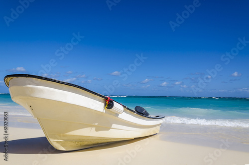 Amazing boat on Sandy Tropical Caribbean Beach