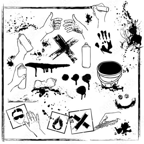 set of graffiti vandalism. Grunge design elements collection