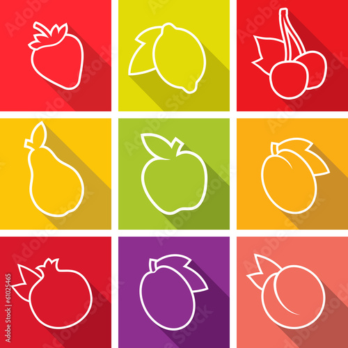 Fototapeta Naklejka Na Ścianę i Meble -  Flat design icons. Set of fruit. Vector illustration.