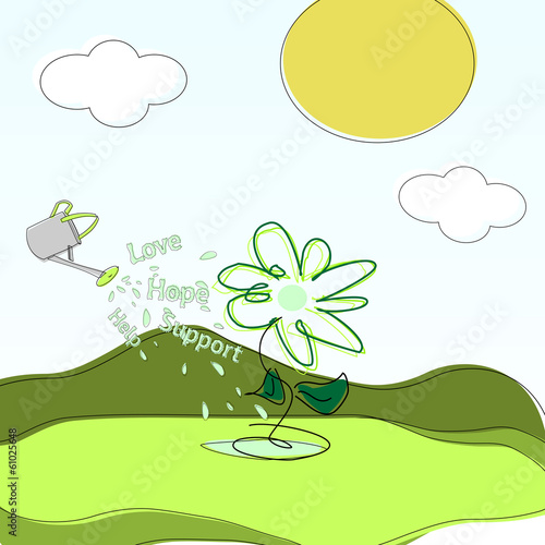 Graphic Design - Landscape with flower and watering can