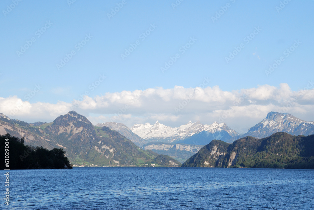 Luzern, view from the lake to the mountains, Switzerland