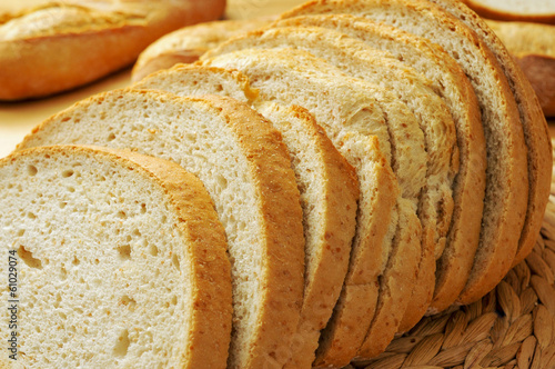 slices of pan de payes, a round bread typical of Catalonia, Spai photo