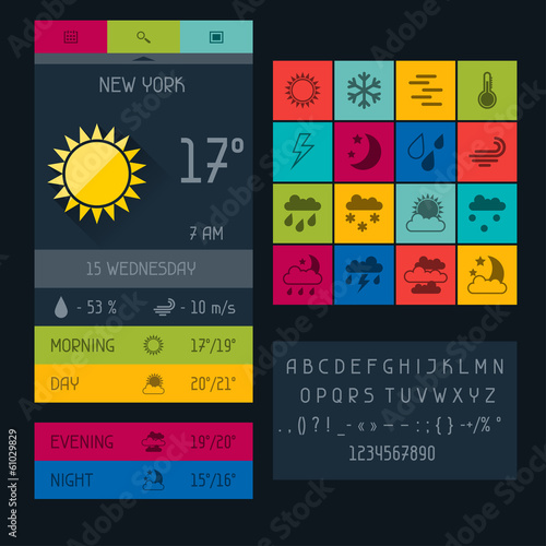 Weather widget in flat design style.