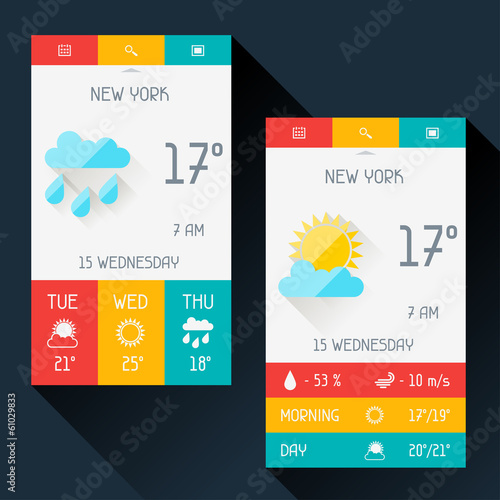Weather widget in flat design style.