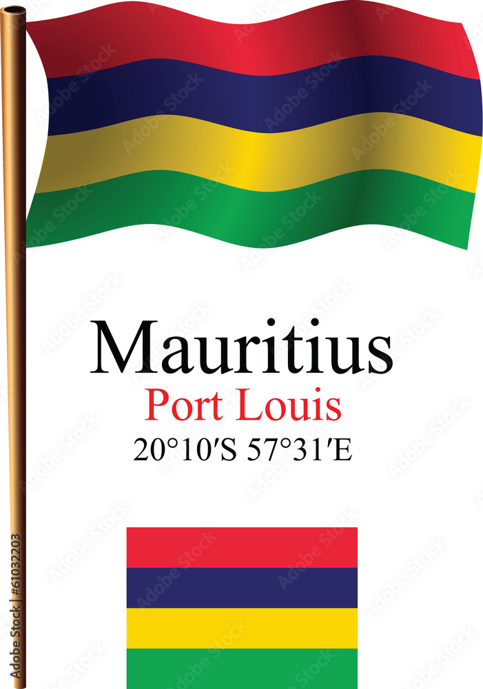 Obraz premium mauritius wavy flag and coordinates