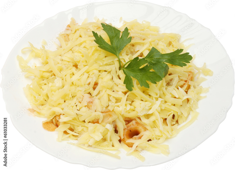 Tortelini with herbs and yellow cheese