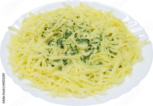 Spaghetti with herbs and yellow cheese