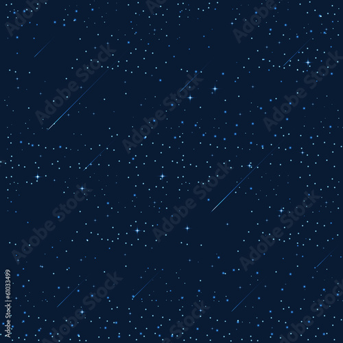 night sky with stars, moon, meteorites