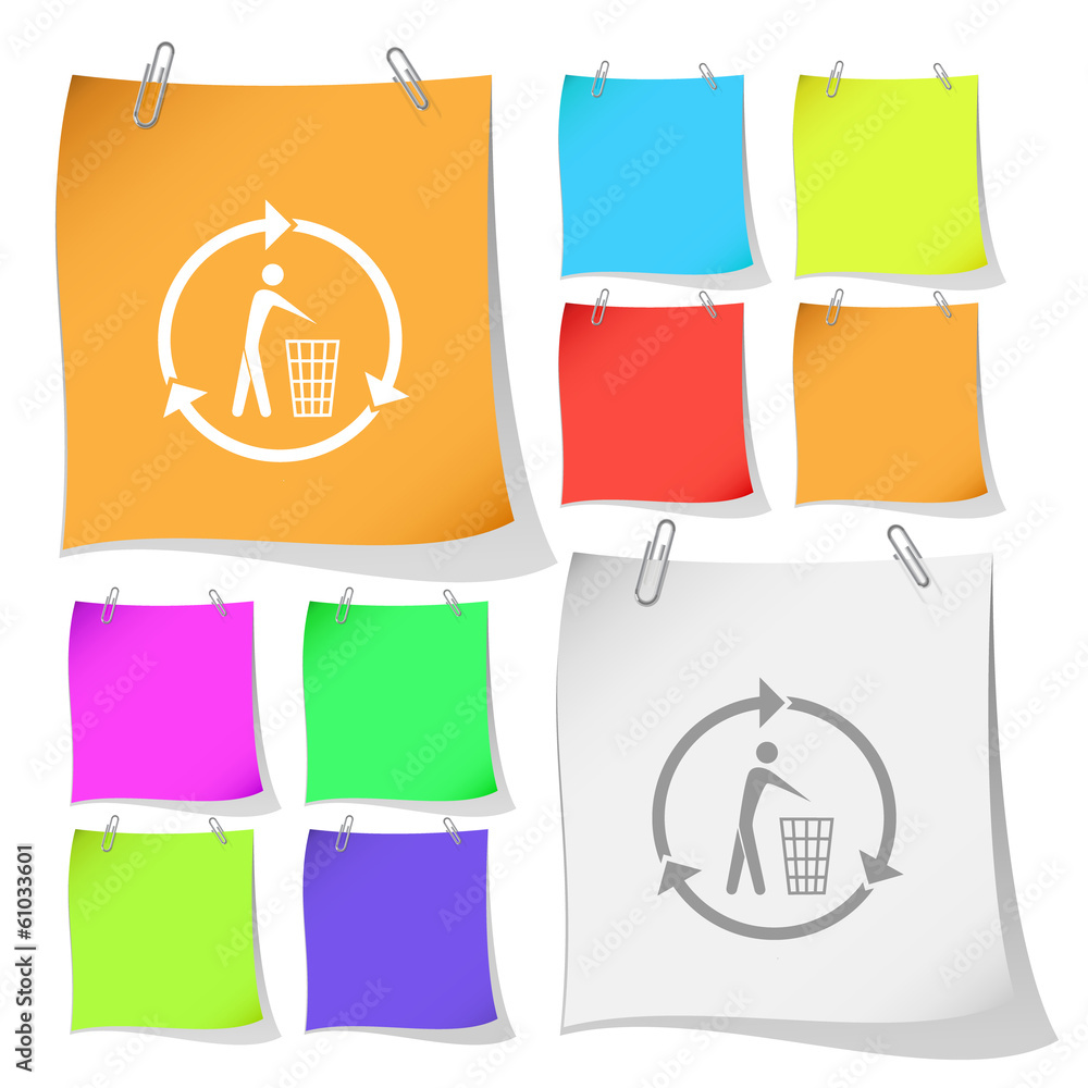 Recycling bin. Vector note papers. Recycling bin. Vector note papers.