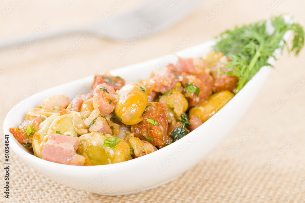 Habas Con Chorizo - Broad beans, chorizo and ham. Spanish Tapas Habas Con Chorizo - Broad beans, chorizo and ham. Spanish Tapas