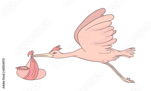 stork flying with baby