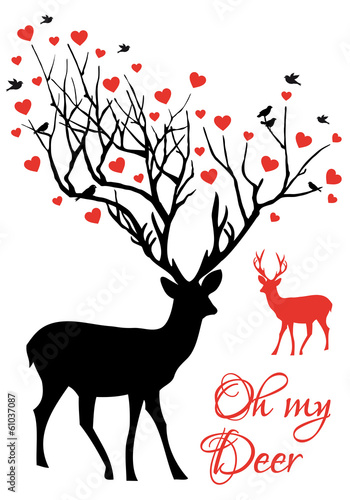 Oh my deer, reindeer with red hearts, vector