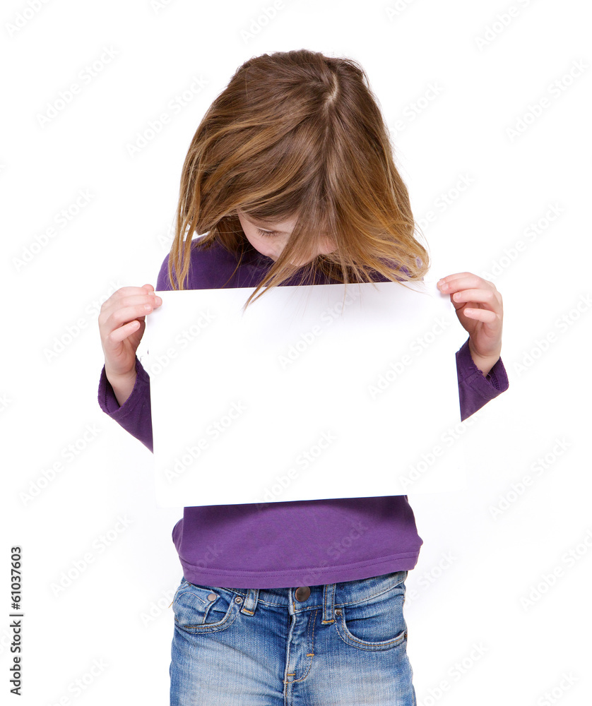 Young girl looking at blank sign Young girl looking at blank sign