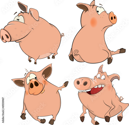 Set of cheerful pigs Cartoon