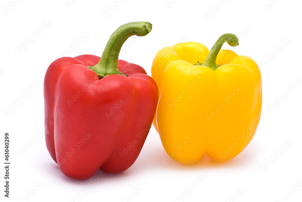 Red and Yellow Bell Peppers isolated on white Red and Yellow Bell Peppers isolated on white