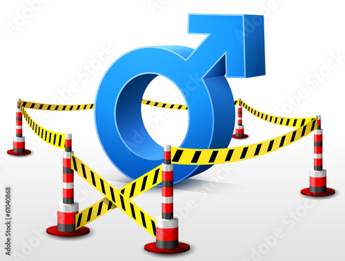 Male symbol located in restricted area with barrier tape