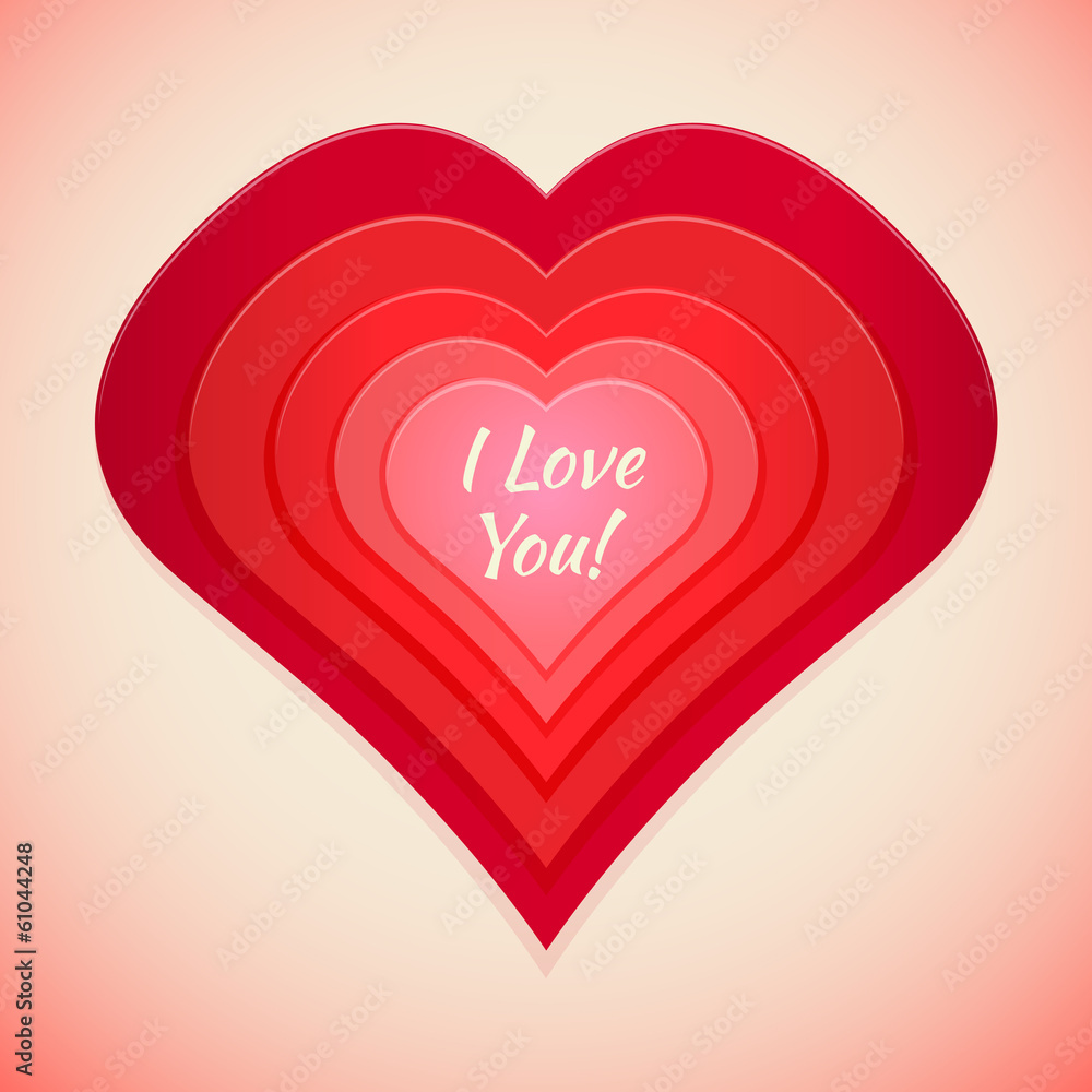 red tones multilayer heart i love you label