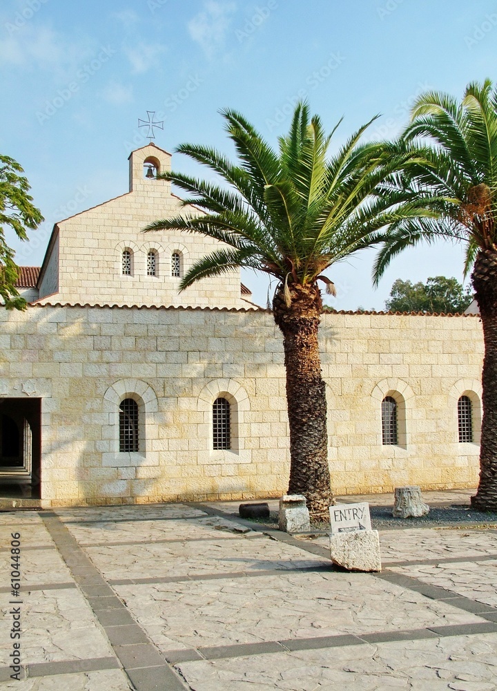 Church of Multiplication Facade in Tabgha. Israel 