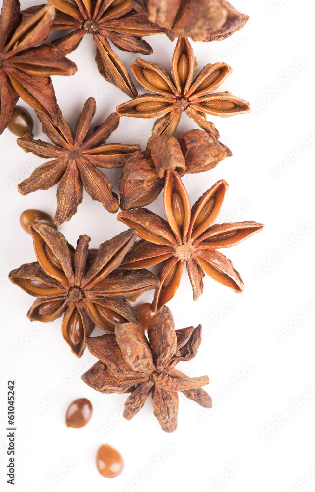 Whole Star Anise isolated on white background with shadow Whole Star Anise isolated on white background with shadow