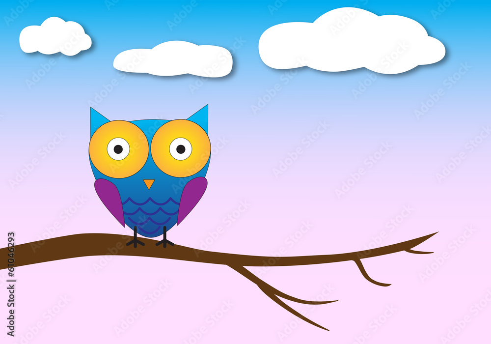 Owl on tree in day illustration